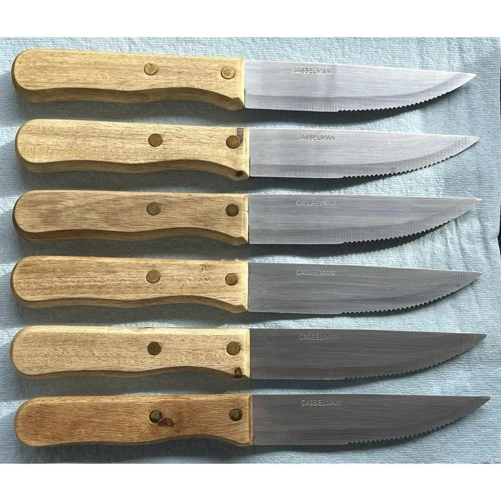 Casselman Steak Knives Set Napa Auto Parts 6 Piece Large Wooden Handle Knife